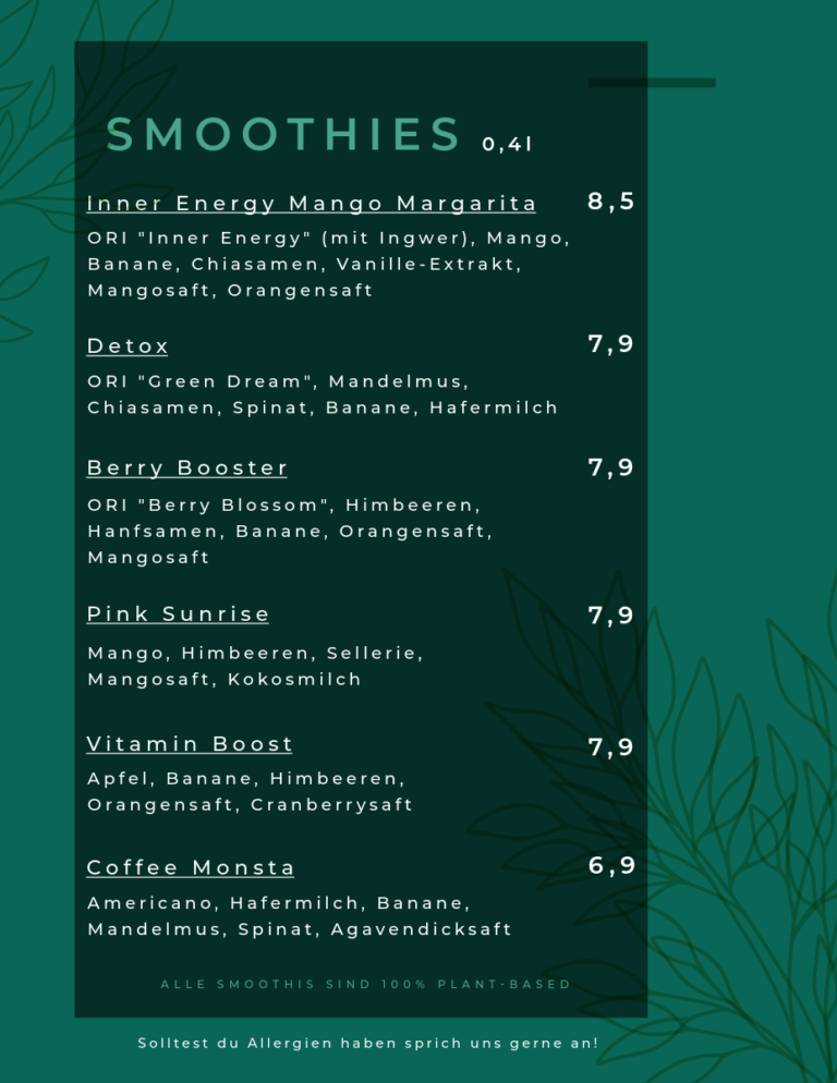 Smoothiekarte Café GegenVind