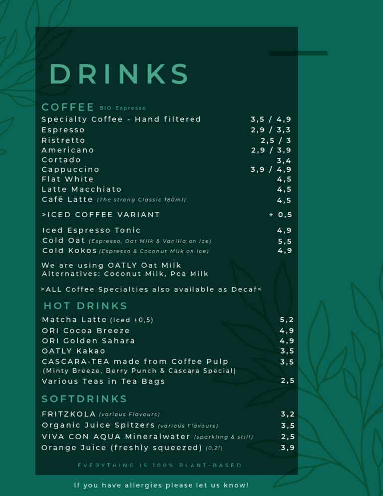Menu Drinks Café GegenVind